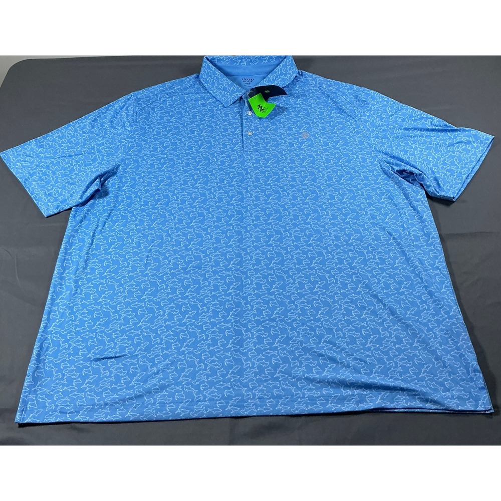 IZOD Golf Mens 2XLT Polo Shirt Blue Shark Print Trickshot Big & Tall NWT